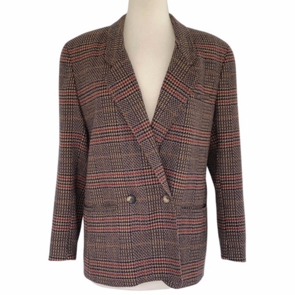 VTG Wool Houndstooth Double Breasted Blazer Jacket 10 Petite - Picture 12 of 12